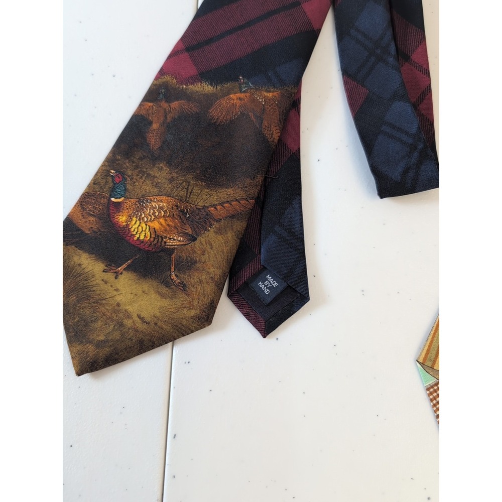 Lot of 2 VTG Polo Ralph Lauren Ties Mens 100% Silk USA Novelty Pheasant plaid‎ - Picture 3 of 12